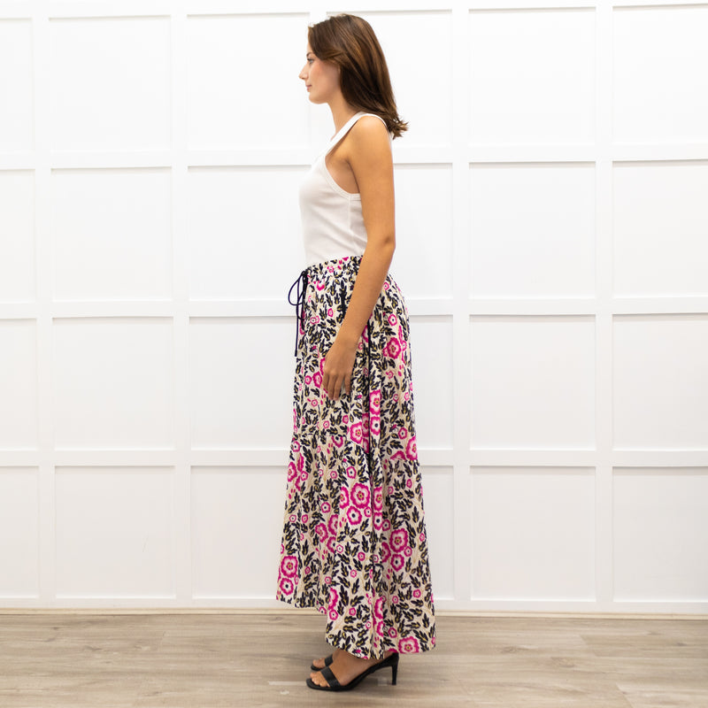 Me + Em White Floral Drawstring Waist Gypsy Skirt