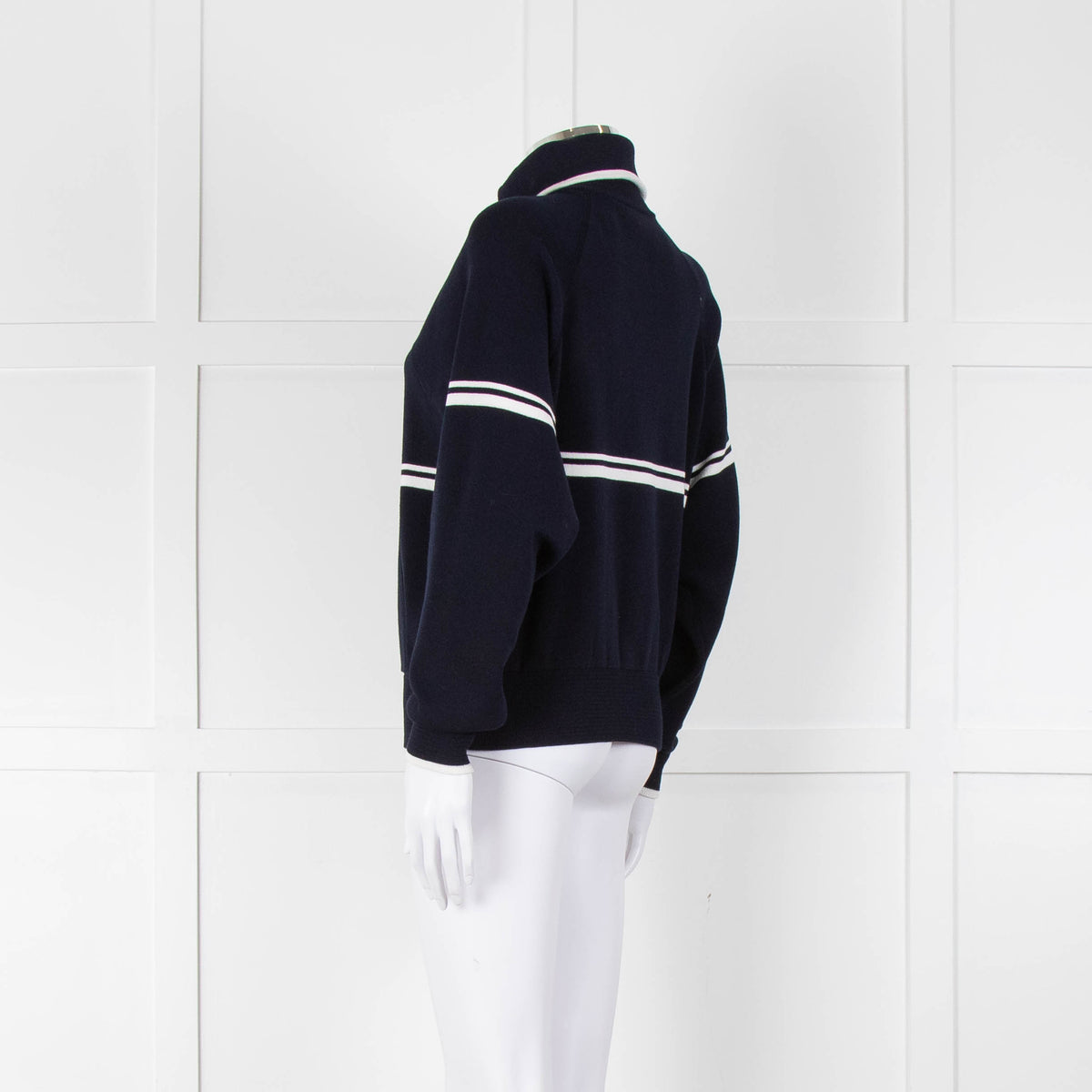 Ba&sh Navy Blue White Stripe Zip Up Sweater