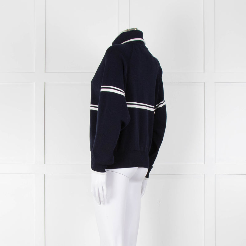 Ba&sh Navy Blue White Stripe Zip Up Sweater