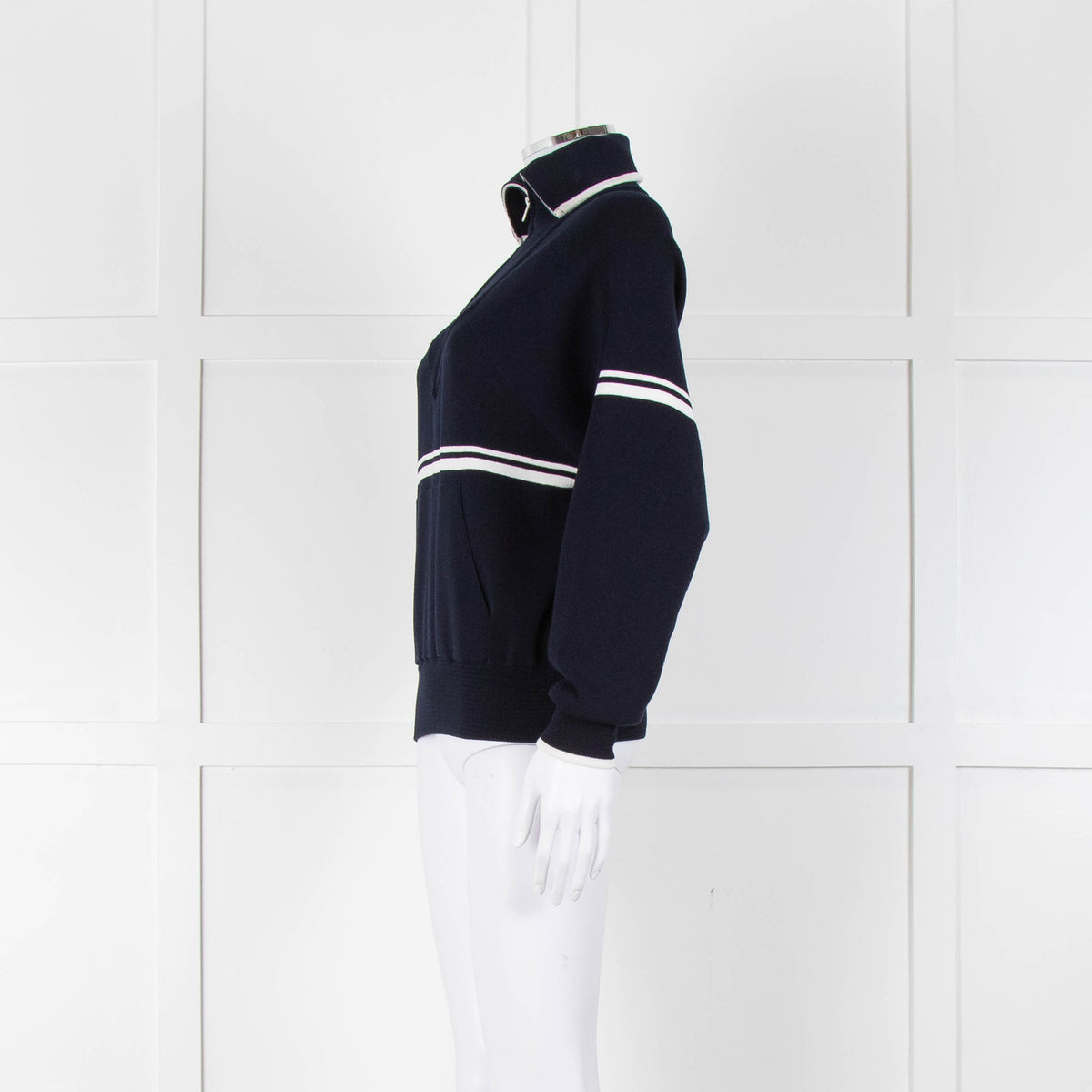 Ba&sh Navy Blue White Stripe Zip Up Sweater