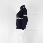 Ba&sh Navy Blue White Stripe Zip Up Sweater