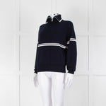 Ba&sh Navy Blue White Stripe Zip Up Sweater