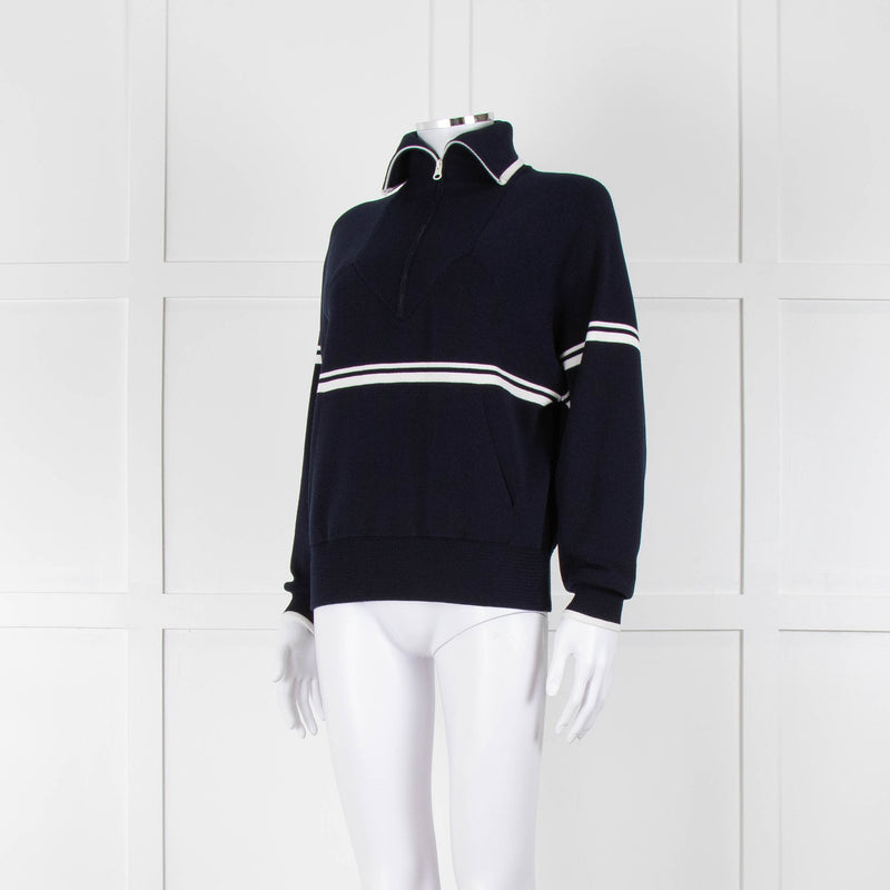 Ba&sh Navy Blue White Stripe Zip Up Sweater