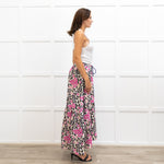 Me + Em White Floral Drawstring Waist Gypsy Skirt
