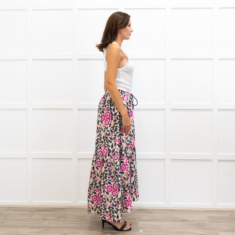 Me + Em White Floral Drawstring Waist Gypsy Skirt