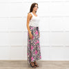 Me + Em White Floral Drawstring Waist Gypsy Skirt