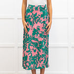 Me + Em Pink and Green Floral Print Twist Waist Skirt