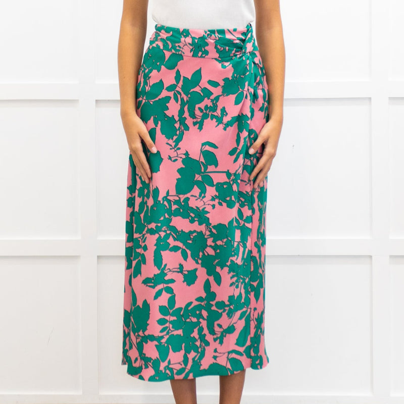 Me + Em Pink and Green Floral Print Twist Waist Skirt
