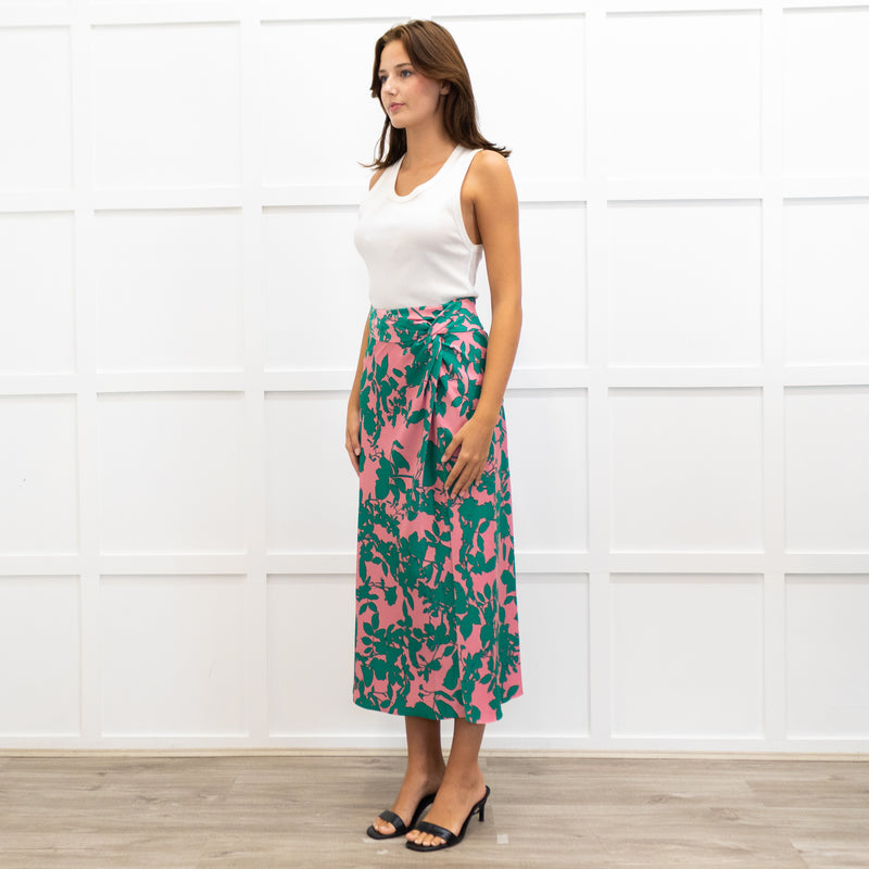 Me + Em Pink and Green Floral Print Twist Waist Skirt