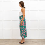 Me + Em Pink and Green Floral Print Twist Waist Skirt