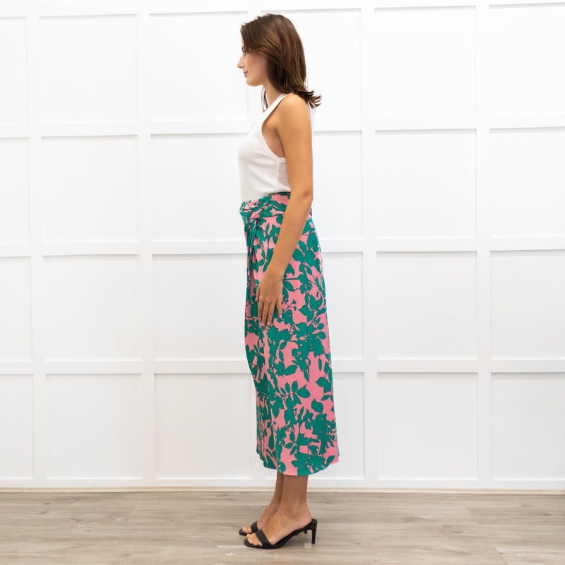 Me + Em Pink and Green Floral Print Twist Waist Skirt
