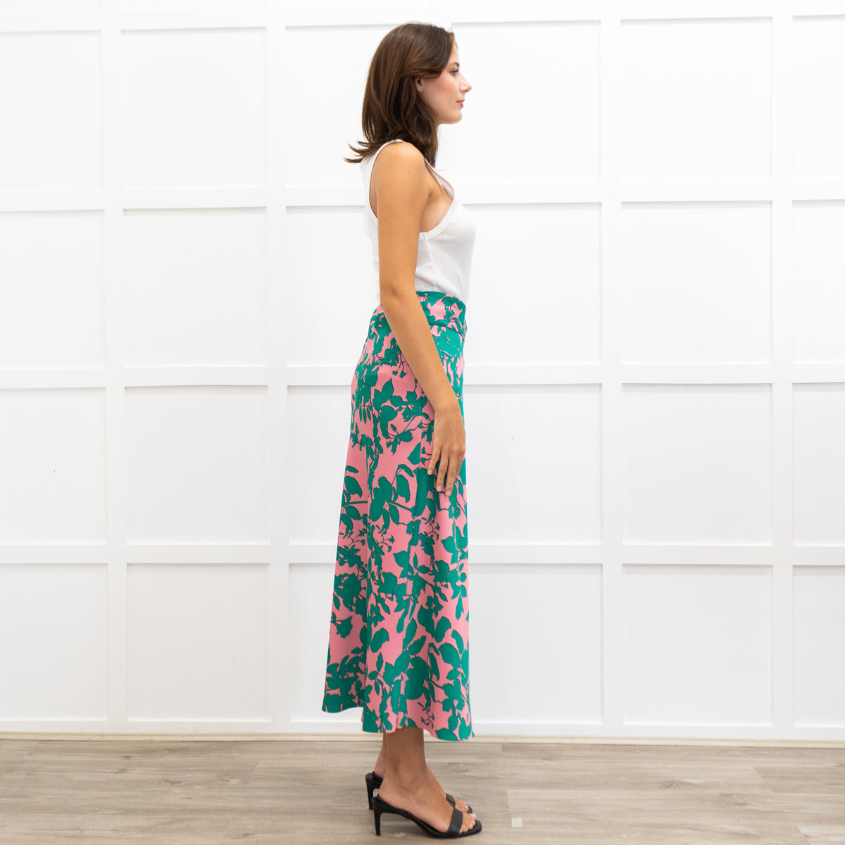Me + Em Pink and Green Floral Print Twist Waist Skirt