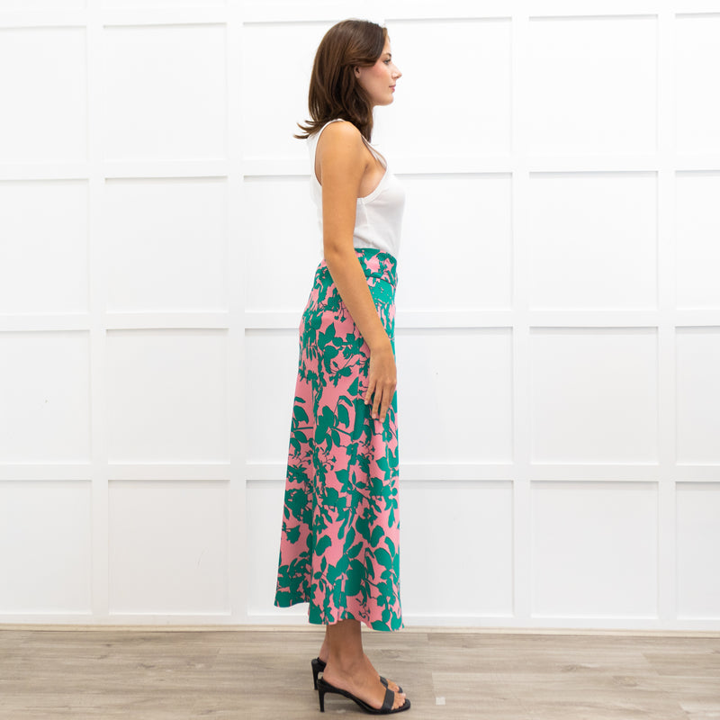 Me + Em Pink and Green Floral Print Twist Waist Skirt