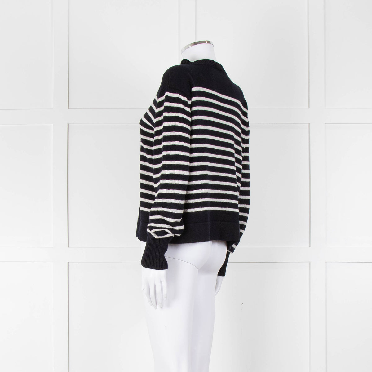 Margaret Howell Navy White Striped Cotton Blend Sweater
