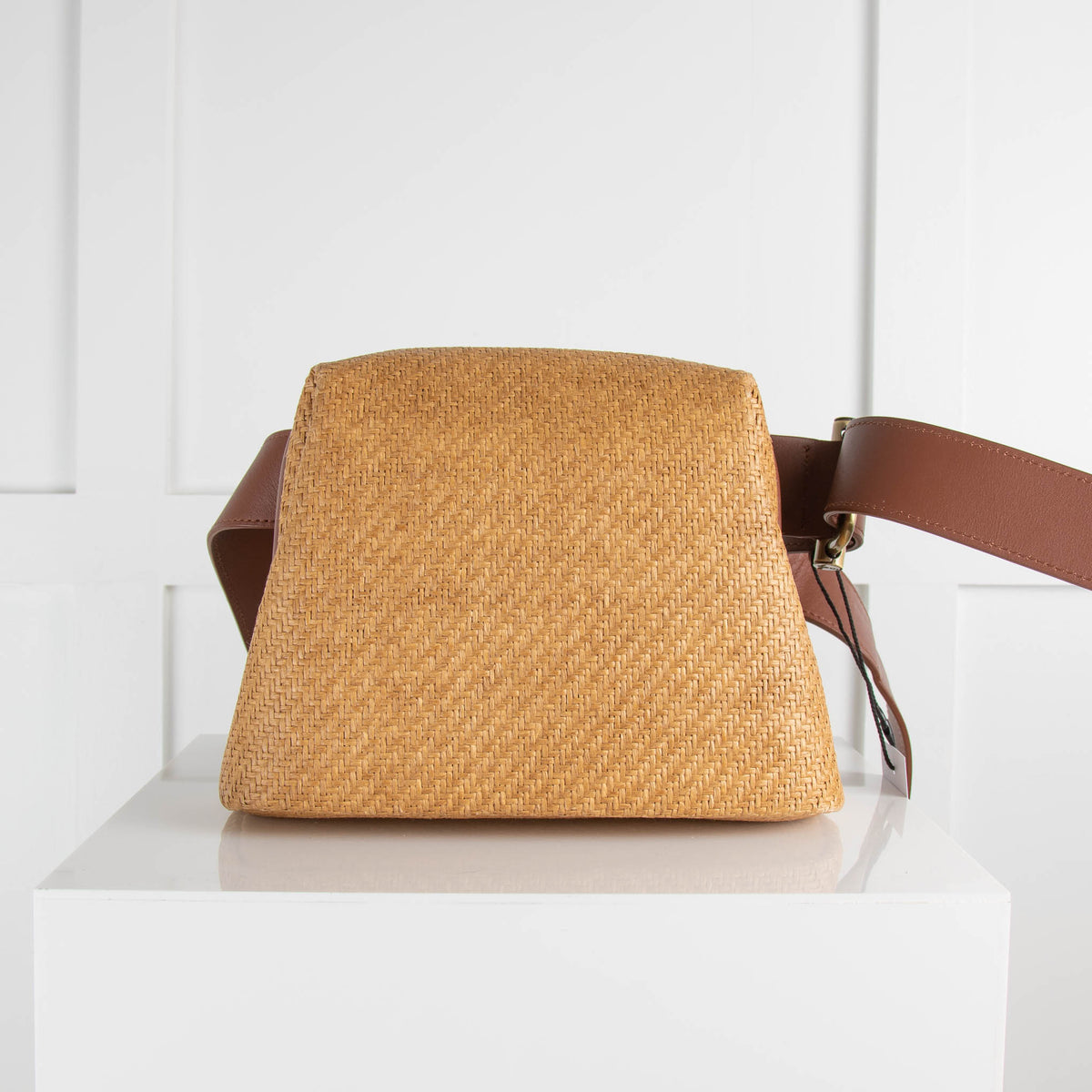 Osoi Tan Woven Cross Body Bag with Brown Leather Strap