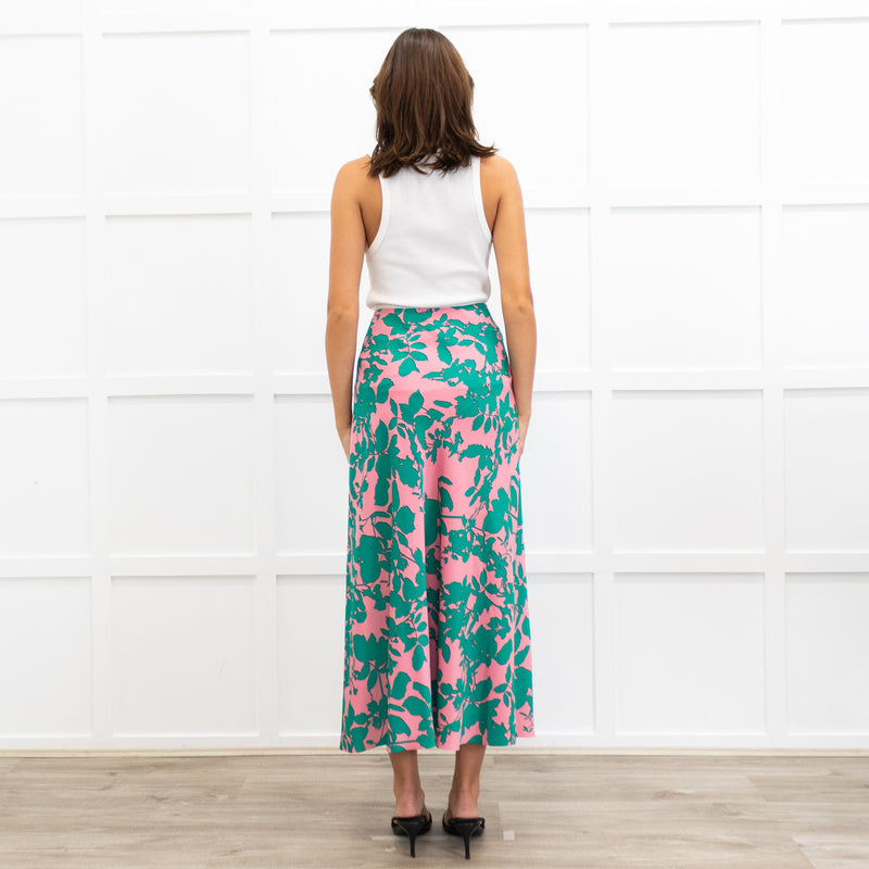 Me + Em Pink and Green Floral Print Twist Waist Skirt