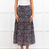 Me + Em Grey and Red Printed Tiered Crepe Maxi Skirt