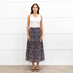 Me + Em Grey and Red Printed Tiered Crepe Maxi Skirt