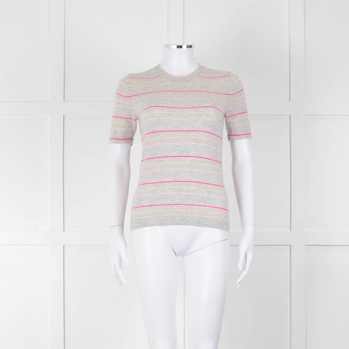 Pure Collection Light Grey Striped Short Sleeve Sweater