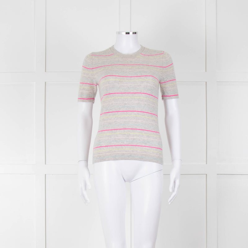 Pure Collection Light Grey Striped Short Sleeve Sweater