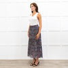 Me + Em Grey and Red Printed Tiered Crepe Maxi Skirt