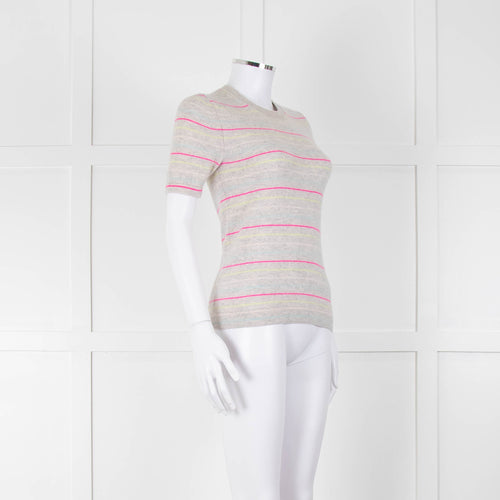 Pure Collection Light Grey Striped Short Sleeve Sweater