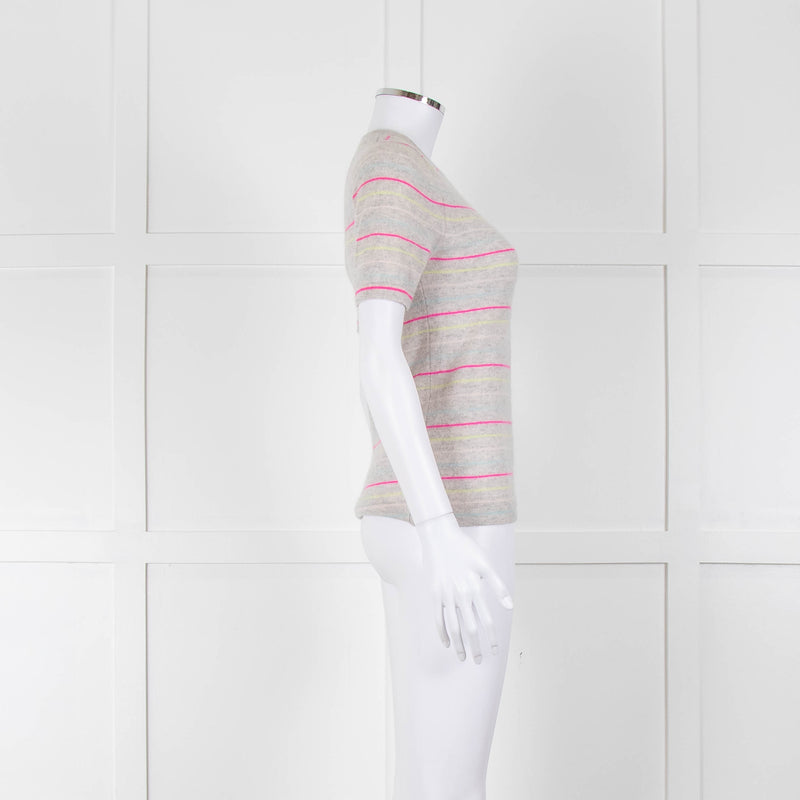 Pure Collection Light Grey Striped Short Sleeve Sweater