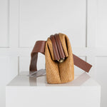Osoi Tan Woven Cross Body Bag with Brown Leather Strap