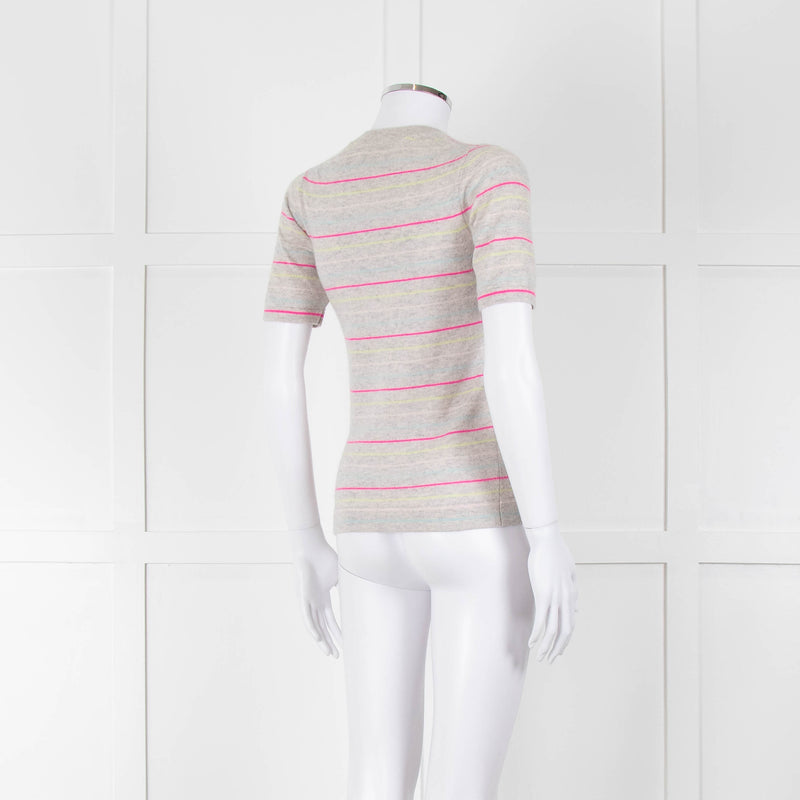 Pure Collection Light Grey Striped Short Sleeve Sweater