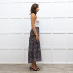Me + Em Grey and Red Printed Tiered Crepe Maxi Skirt