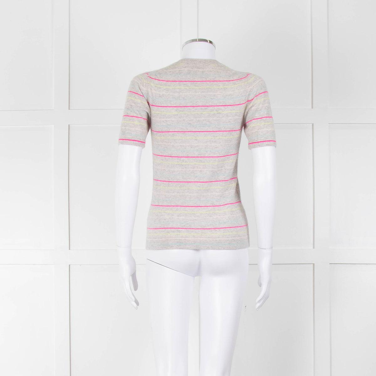 Pure Collection Light Grey Striped Short Sleeve Sweater