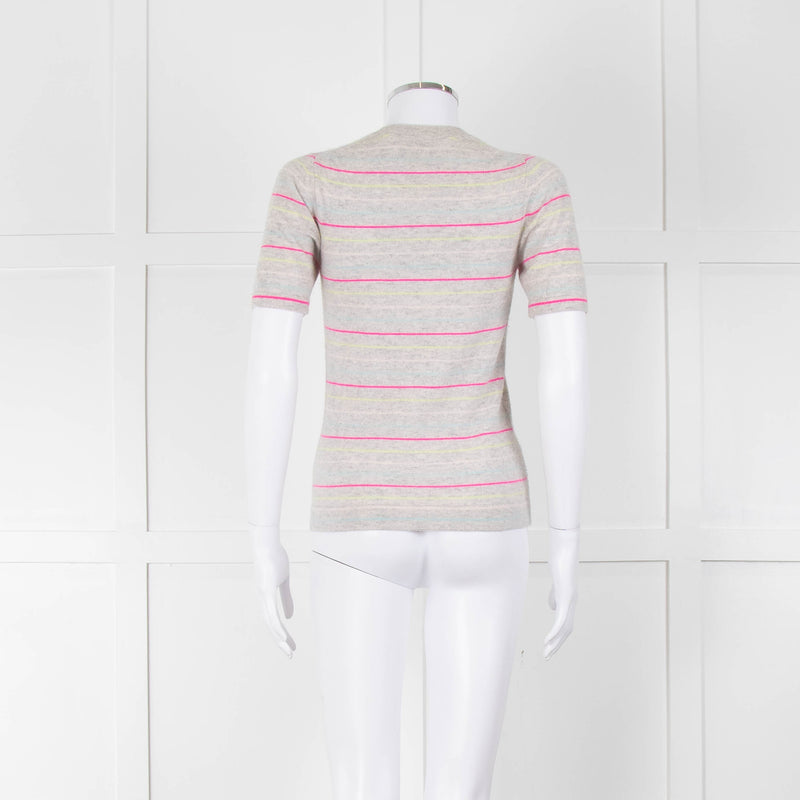 Pure Collection Light Grey Striped Short Sleeve Sweater