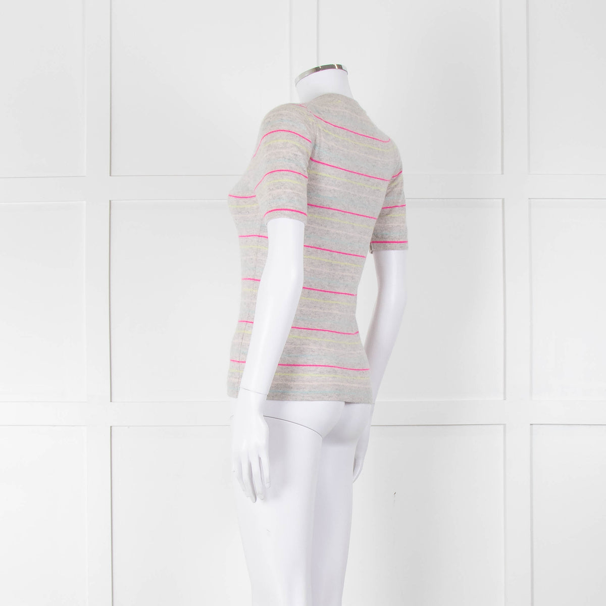 Pure Collection Light Grey Striped Short Sleeve Sweater