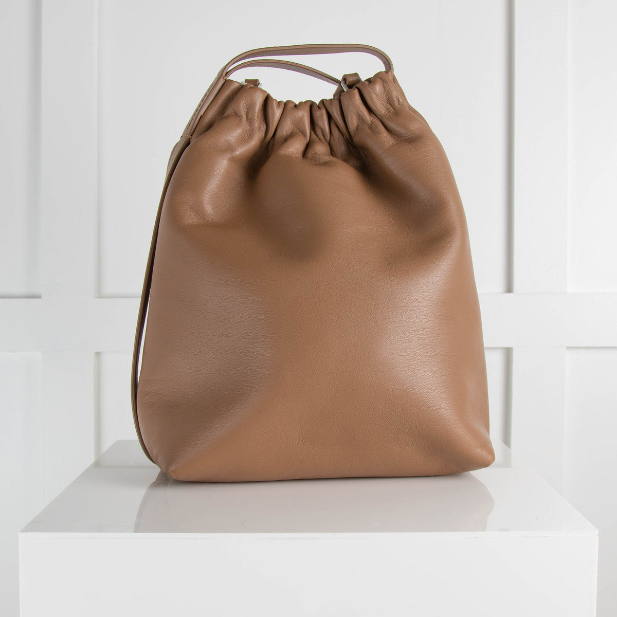 Theory Tan Leather Wrist Bag with Cross Body Strap