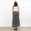 Me + Em Grey and Red Printed Tiered Crepe Maxi Skirt