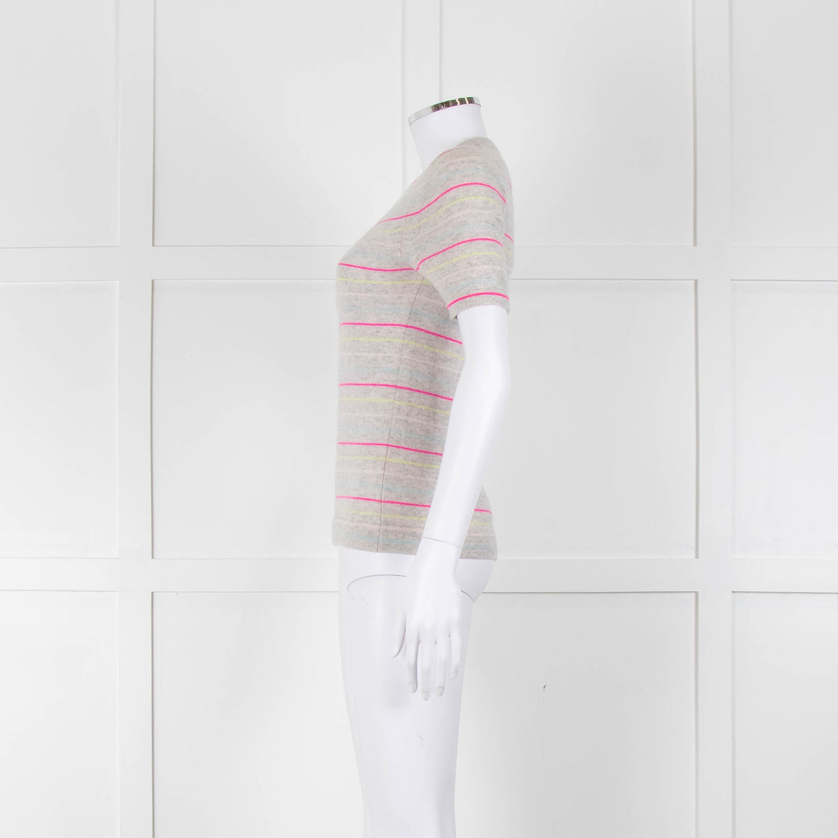 Pure Collection Light Grey Striped Short Sleeve Sweater
