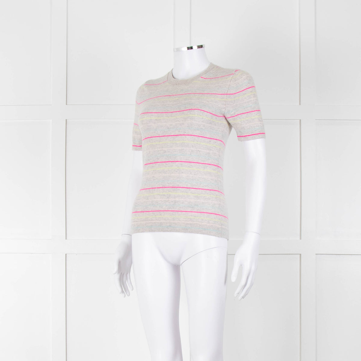 Pure Collection Light Grey Striped Short Sleeve Sweater