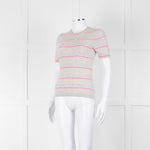 Pure Collection Light Grey Striped Short Sleeve Sweater