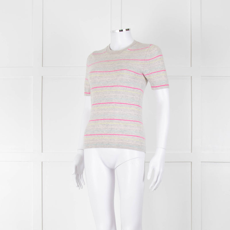 Pure Collection Light Grey Striped Short Sleeve Sweater