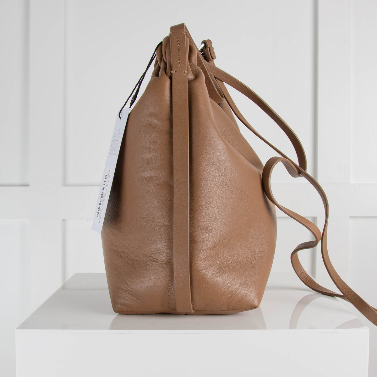 Theory Tan Leather Wrist Bag with Cross Body Strap