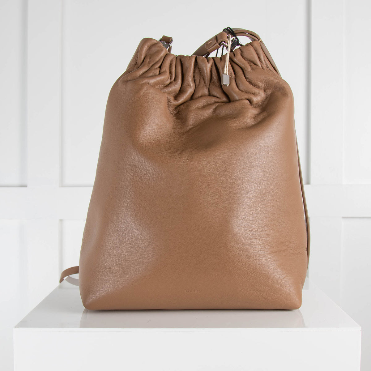 Theory Tan Leather Wrist Bag with Cross Body Strap