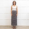 Me + Em Black Crepe Floral Pleated Maxi Skirt
