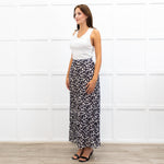 Me + Em Black Crepe Floral Pleated Maxi Skirt