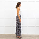 Me + Em Black Crepe Floral Pleated Maxi Skirt
