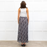 Me + Em Black Crepe Floral Pleated Maxi Skirt