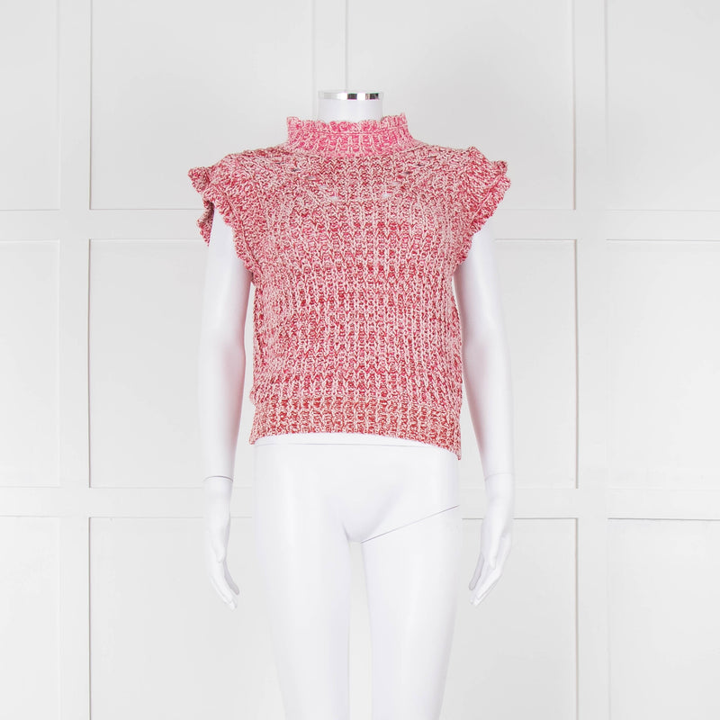 Isabel Marant Etoile White Red Loose Knit Sleeveless Sweater