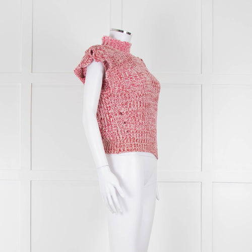 Isabel Marant Etoile White Red Loose Knit Sleeveless Sweater
