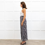 Me + Em Black Crepe Floral Pleated Maxi Skirt