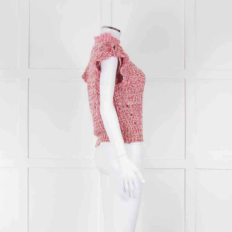 Isabel Marant Etoile White Red Loose Knit Sleeveless Sweater