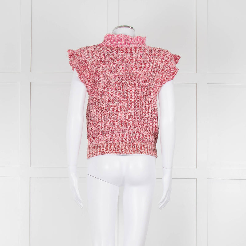 Isabel Marant Etoile White Red Loose Knit Sleeveless Sweater